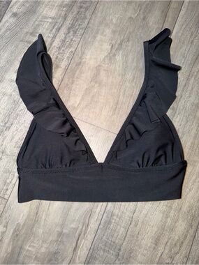 aerie Black Triangle Bikini Top with Subtle Stitch Detail